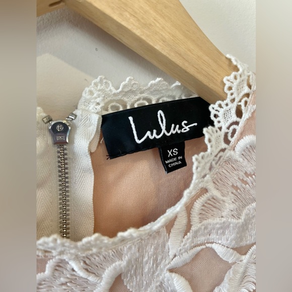 Lulu’s White and Nude Lace Midi Dress - Picture 4 of 11